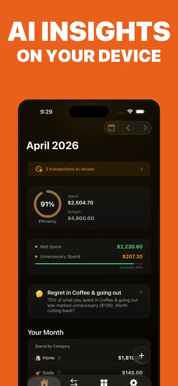 Cifro shows on-device insights about spending